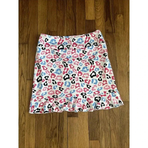 GOLFTINI Big Bang Women's Pull On Tech Golf Skort White Pink Blue Skirt Ruffle S - Picture 1 of 5